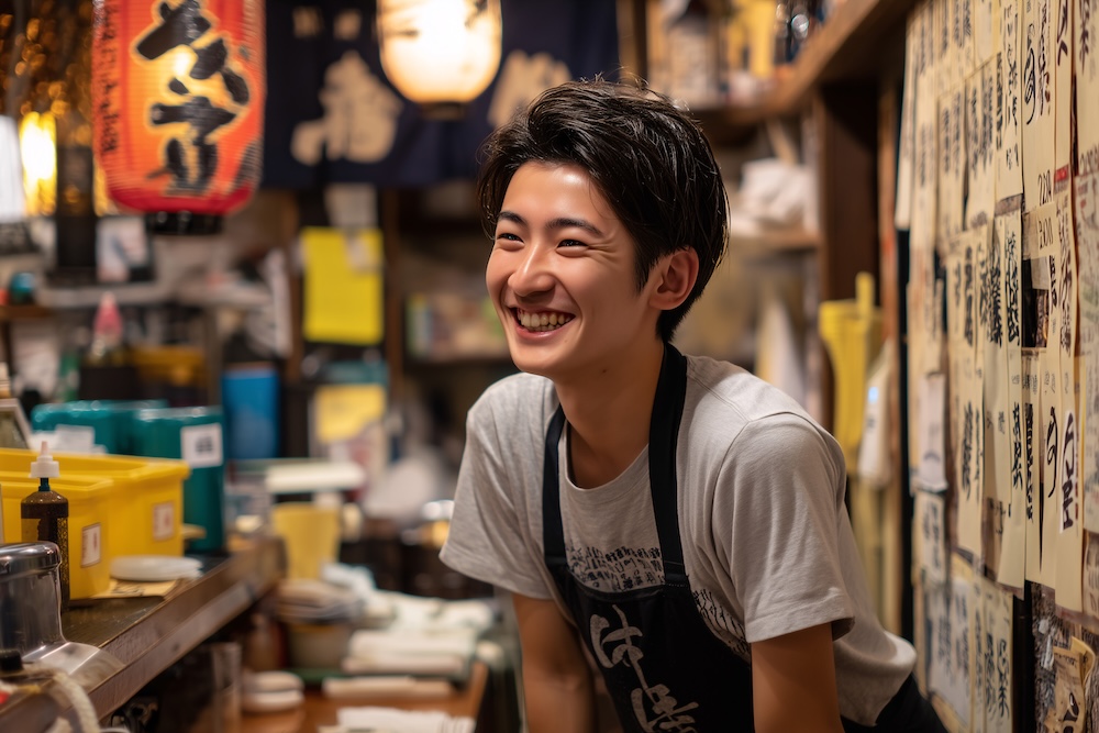 アルバイト中の若い男性